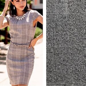 H&M Plaid Dress Cap Sleeve Pencil Midi Sheath Dress Work Office Size 6